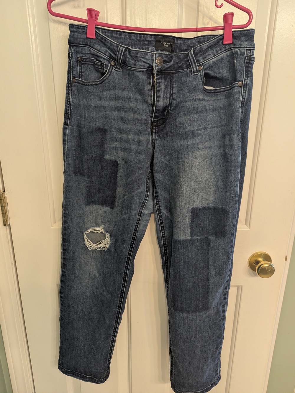 Celebrity Pink Dark Blue Distressed Cropped Skinny girlfriend Jeans